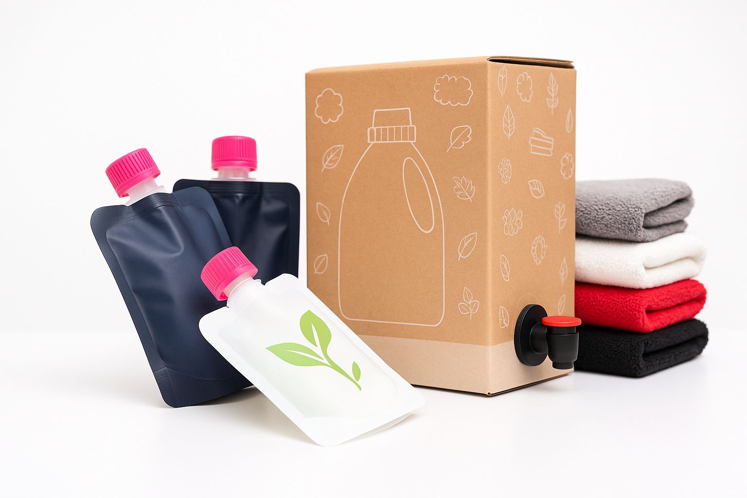 Miljövänligt tvättmedel i återvinningsbar förpackning med jordnära färger